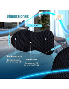 Almohada Lumbar Mullow Ergonómica Espuma Viscoelástica Negra 2