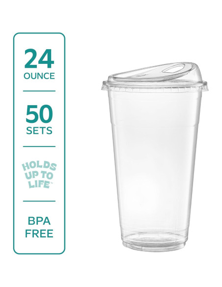 Vasos de Plástico Desechables GUSTO 24 oz con Tapas - 50 Unidades Vasos de Plástico Desechables GUSTO 24 oz con Tapas - 50 Unidades